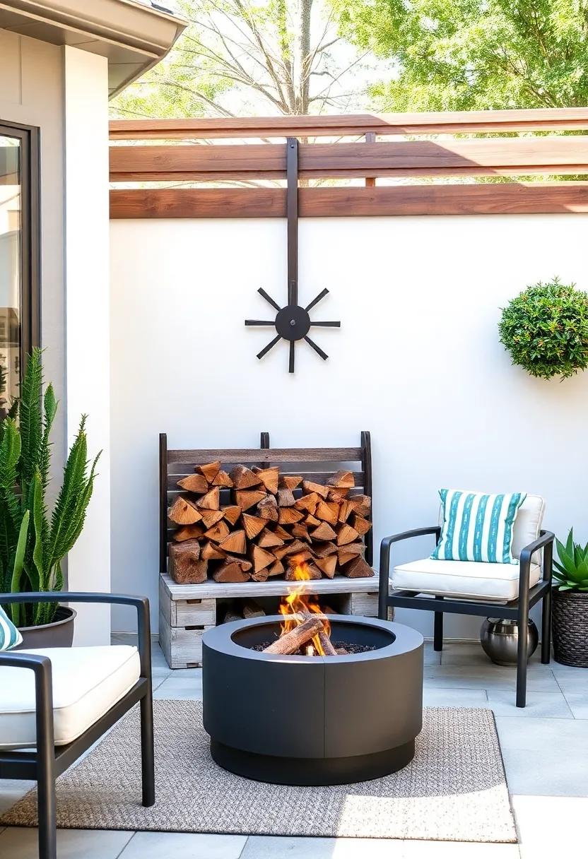 firewood Storage‍ Rack: Incorporate a stylish firewood rack into your design for both practicality and an organic element⁣ that complements your fire pit