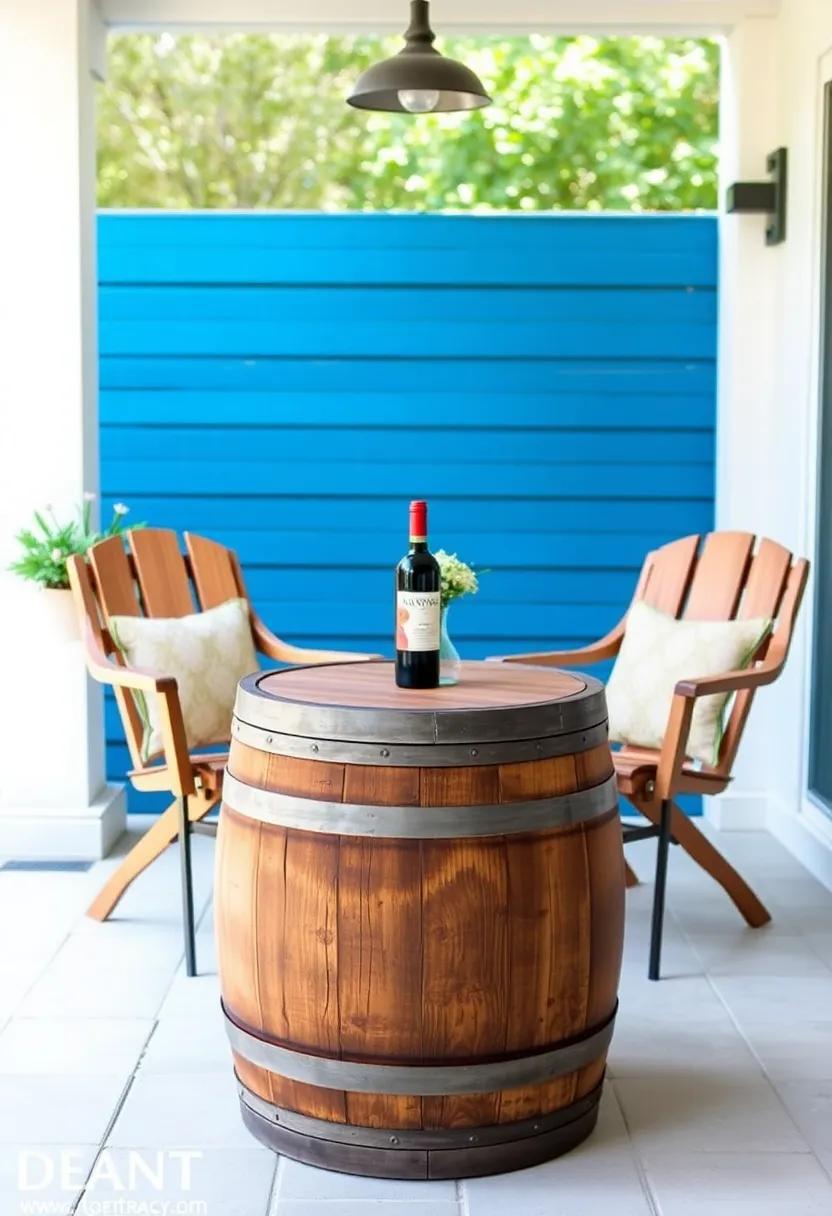 Wine Barrel Table: Repurpose a​ wine barrel as ⁣a ‍unique table option, adding rustic charm and serving as a conversation starter
