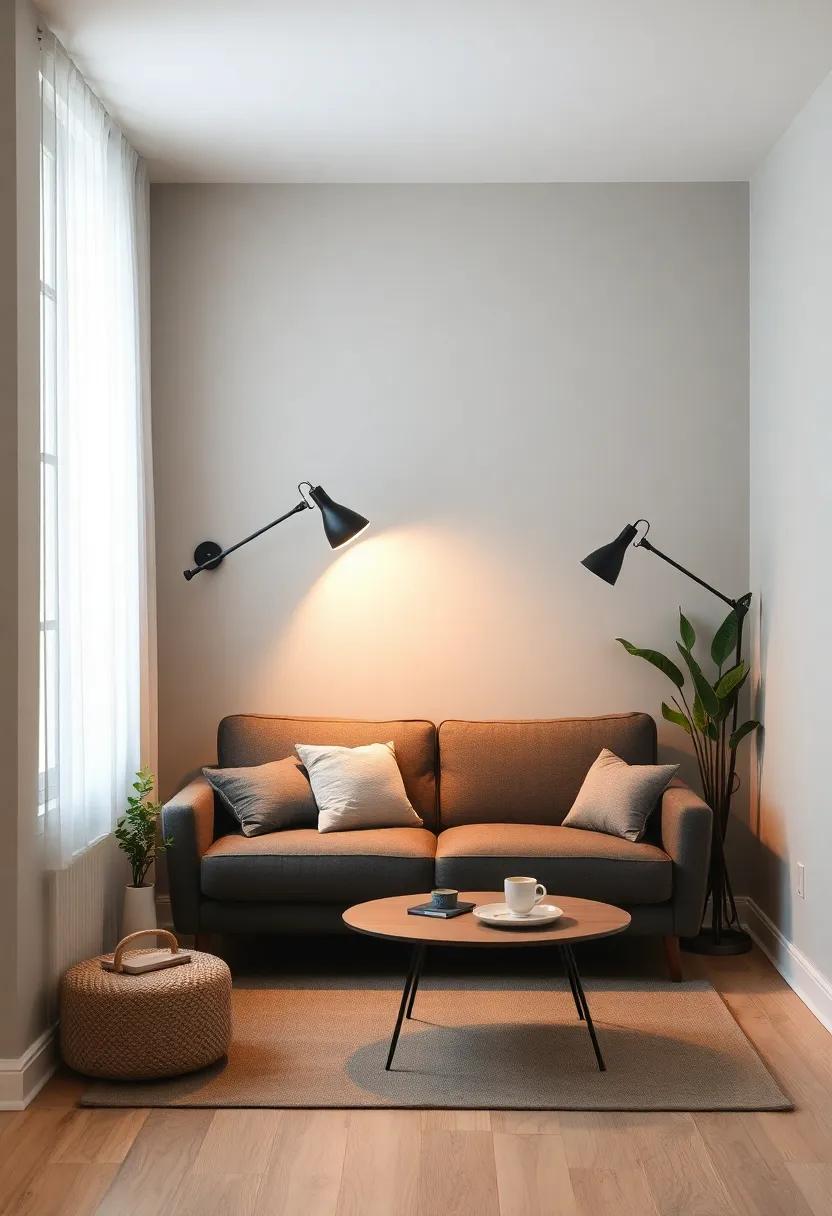 Install swing-arm lamps ⁤next⁣ to a compact couch to‍ bring light⁤ where you need it without encroaching on valuable floor space