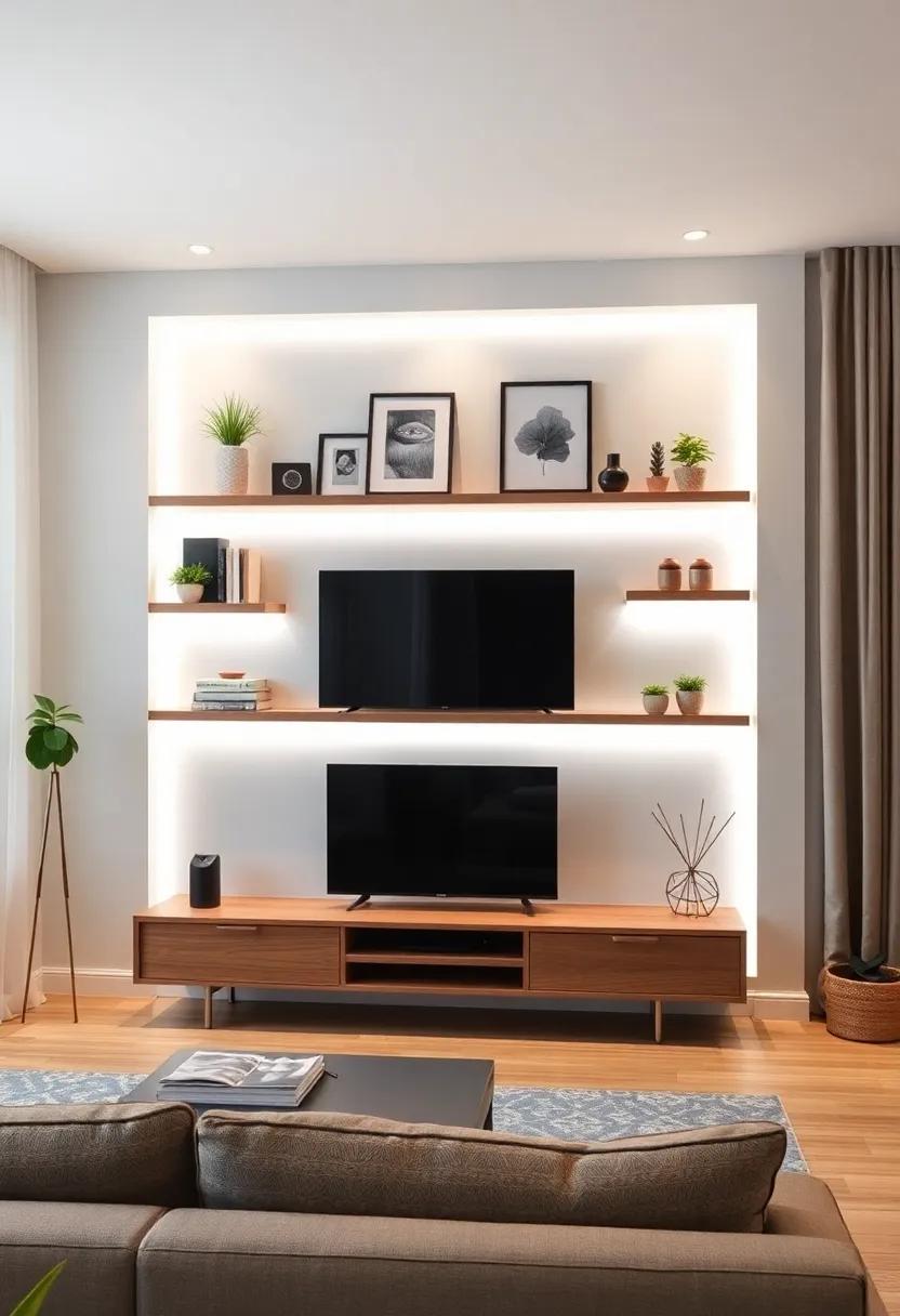Install LED ⁢strip lights along shelves or ⁣behind wall art for a ⁣modern⁣ touch that adds depth‌ without‌ taking up⁣ space