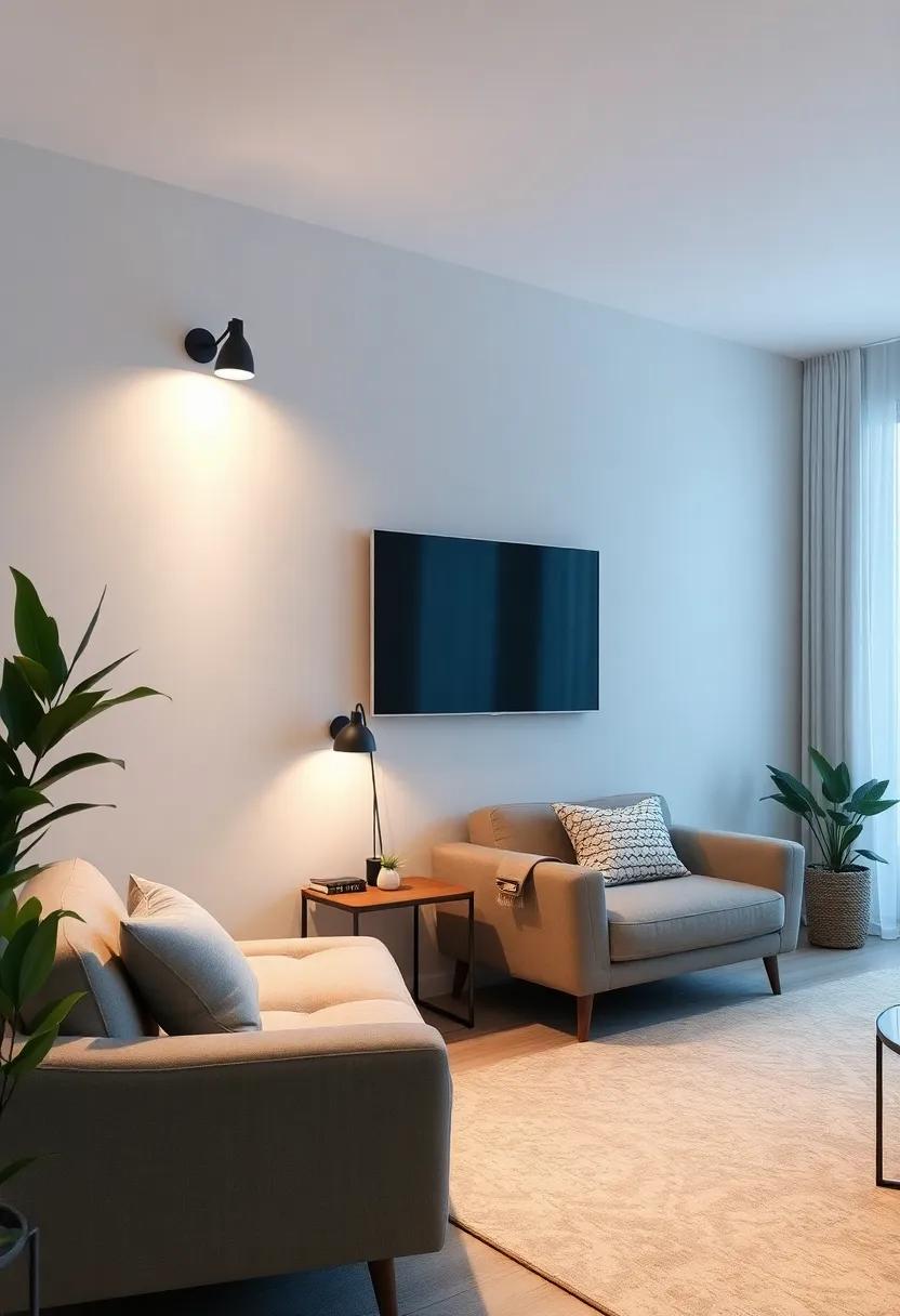 Combine wall-mounted task lighting with mirrored​ surfaces to reflect light and make your small living room appear more ‍expansive