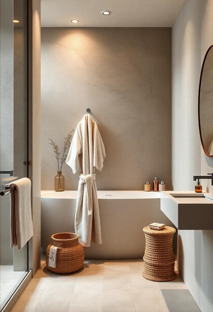 Simple Bathrobes: hang a lightweight, ⁢neutral-hued‌ bathrobe ⁤for‍ a chic ​touch⁣ that invites comfort after a shower