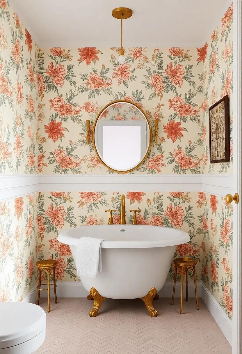 Vintage Wallpaper: Select bold, floral wallpaper or ⁤intricate patterns to give your bathroom character and evoke a nostalgic ⁣feel