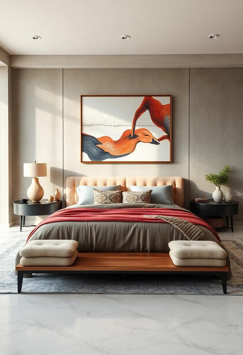 Statement Artwork Above the⁤ Bed:‍ Hang⁣ an oversized piece of​ art ‍that ​captures ⁣attention and adds⁢ personality to your ⁣bedroom