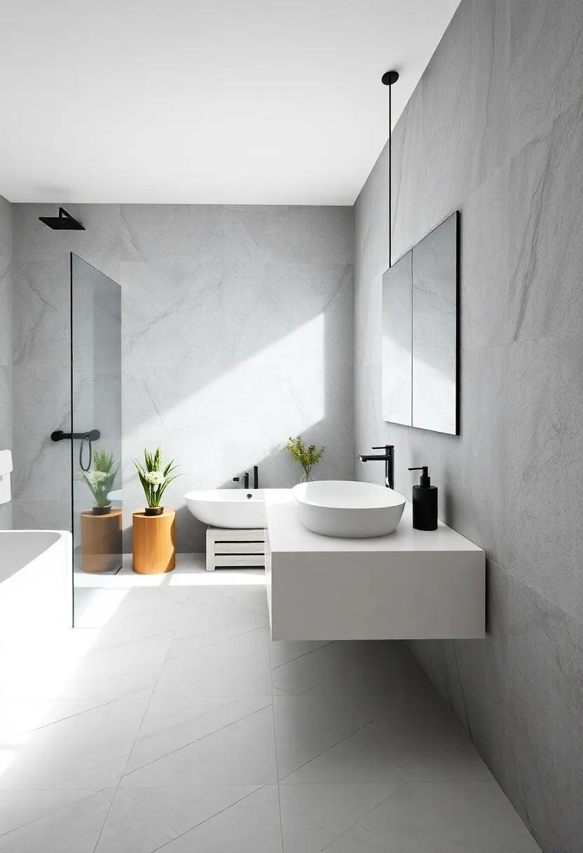 Floating vanity: Install a floating vanity in crisp white for a contemporary look that brings a sense of spaciousness to the‍ bathroom