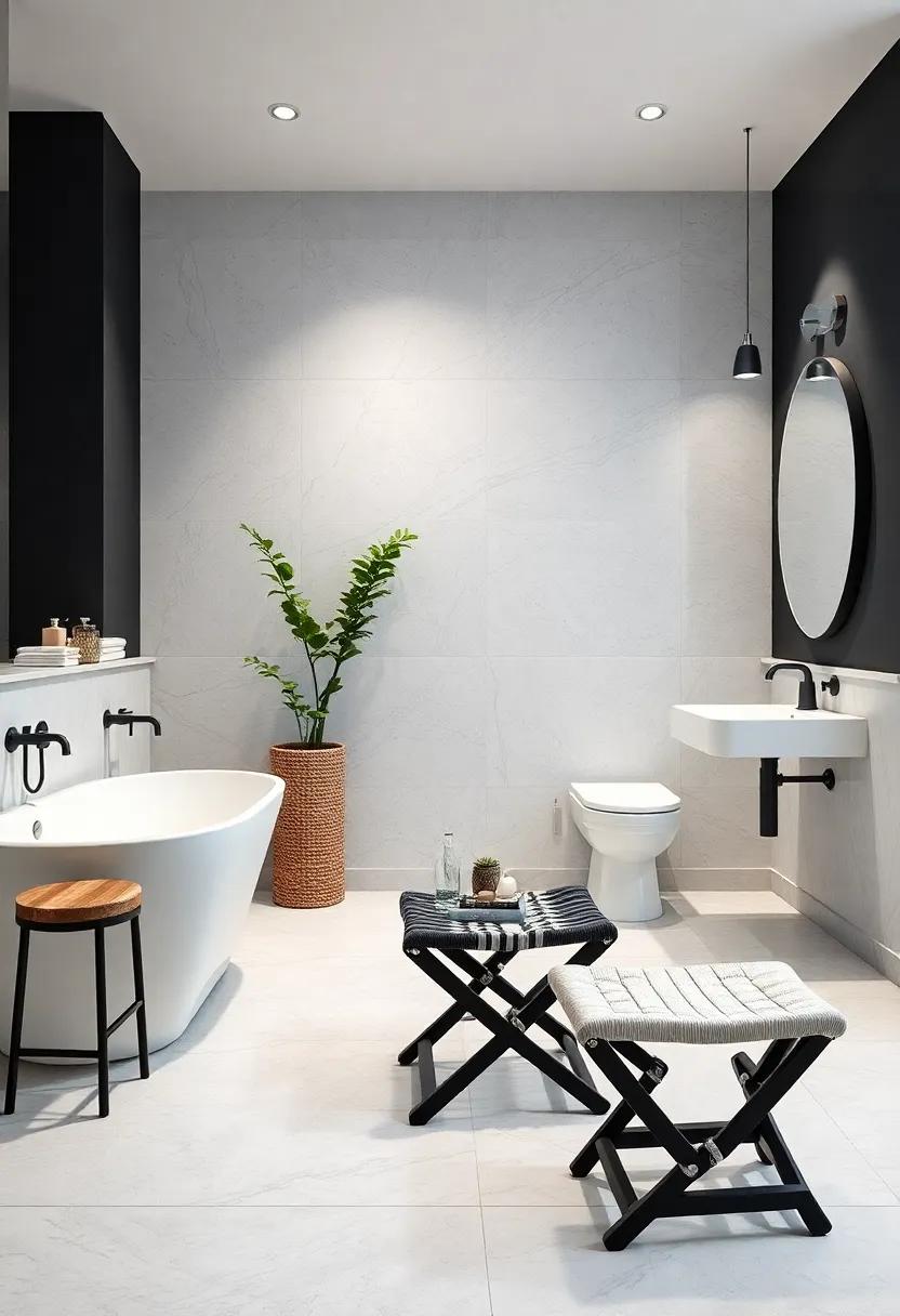 Foldable ⁣Stools: Use chic black or white folding stools as additional seating or for a decorative‍ touch, offering both functionality and flair