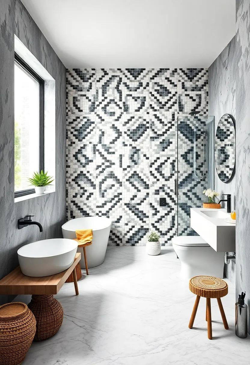Mosaic Magic: Use black and white mosaic tiles to create a striking feature wall or ​an eye-catching floor design that draws ⁣the eye