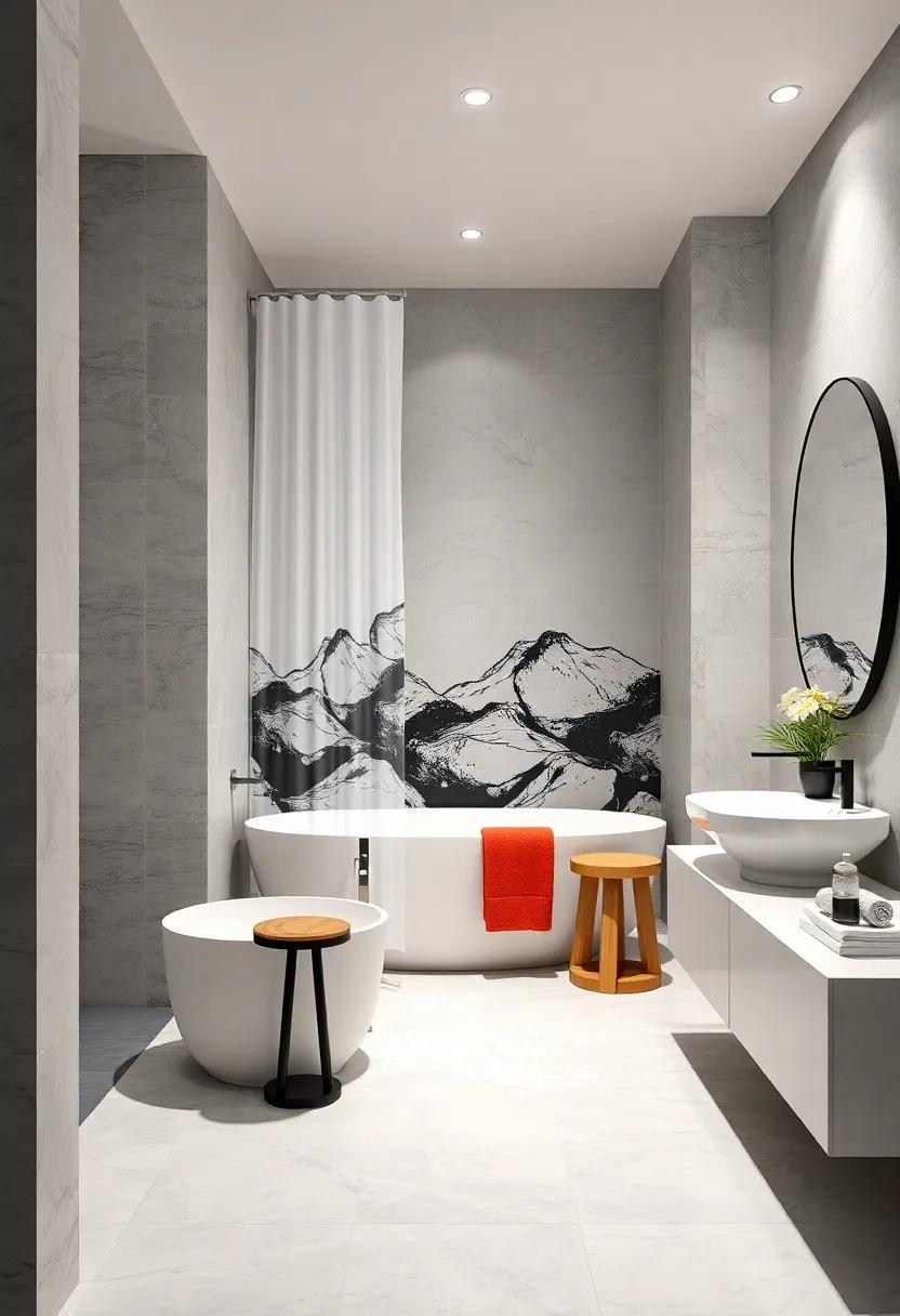 Stylish Shower ⁢Curtains: ​If you prefer a⁣ softer touch, opt for sleek black ‍and white graphic shower‌ curtains that elevate the aesthetic