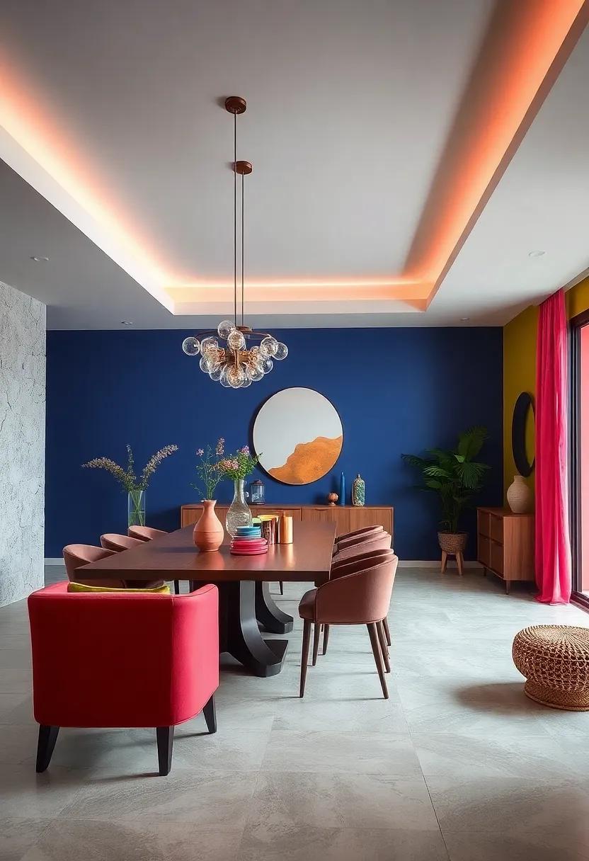 Color-Blocked Fun: Experiment ⁤with bold color combinations on walls and furniture to‍ create⁤ an ‌energetic ​and playful dining atmosphere