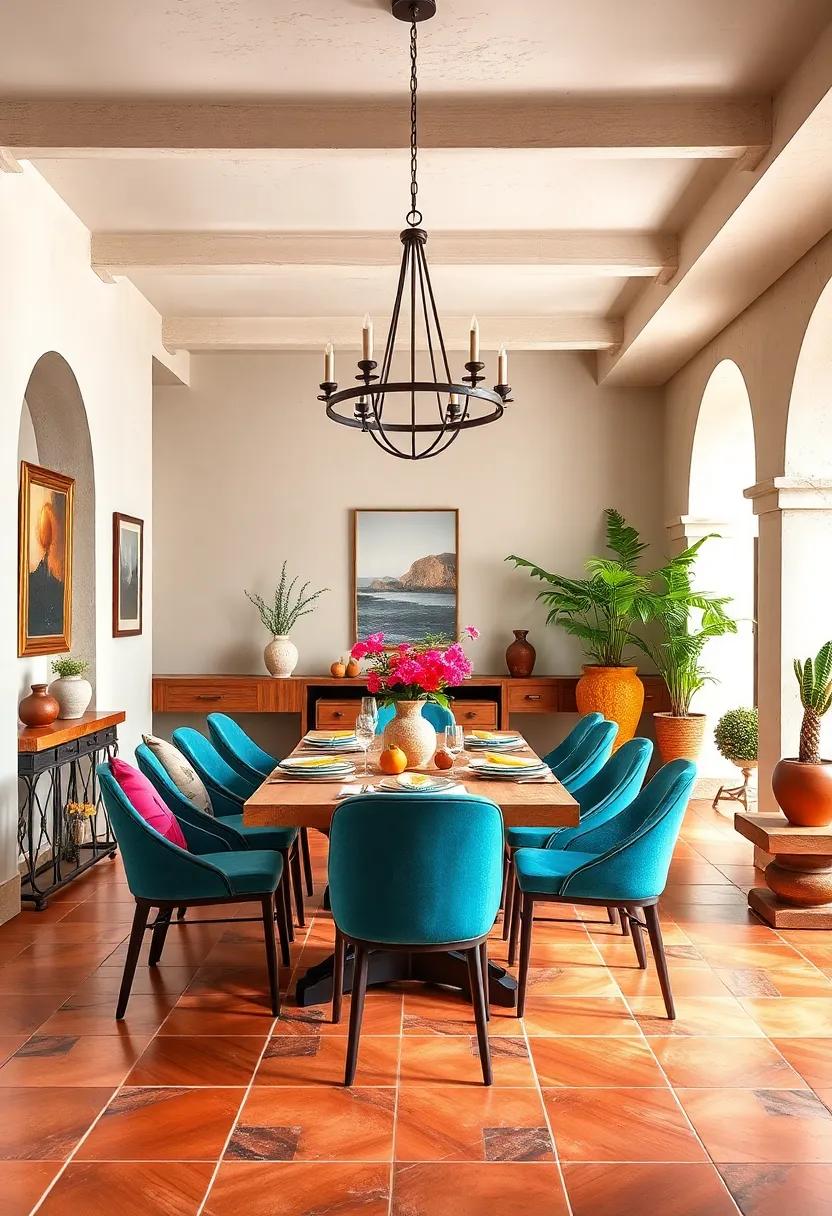 Mediterranean‌ Retreat: ⁢Utilize terracotta ⁣tiles, wrought iron ⁤details, and vibrant colors to create a warm ⁢and​ inviting dining⁤ space inspired ​by southern Europe