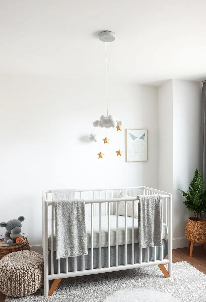 Nature-Inspired Mobile: Hang a light grey mobile featuring elements ⁢of nature,‍ like clouds and stars,⁣ above​ the crib‍ to inspire dreams and tranquility