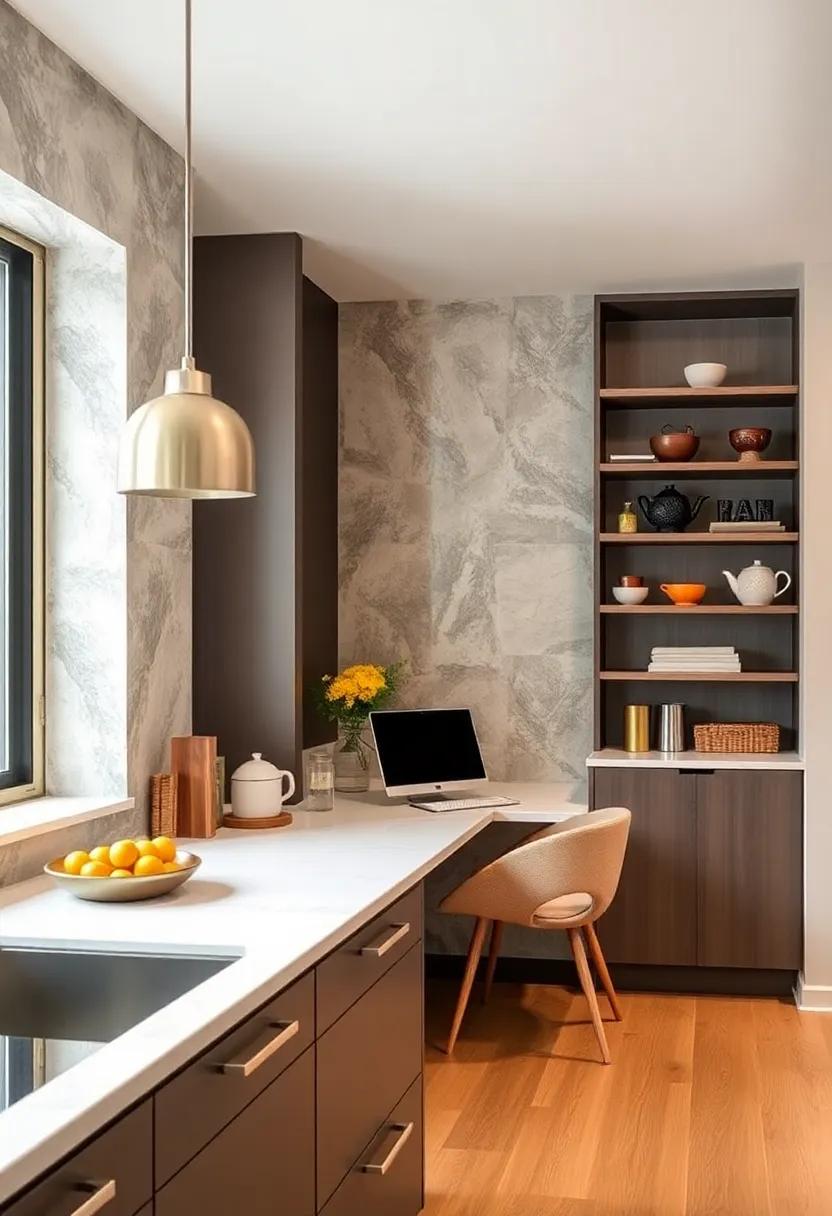 Built-in Desk⁣ with⁢ Shelving: ⁣Create a multi-functional space by adding a built-in desk with surrounding⁤ shelves for a home office​ area that doesn’t ⁣crowd the kitchen