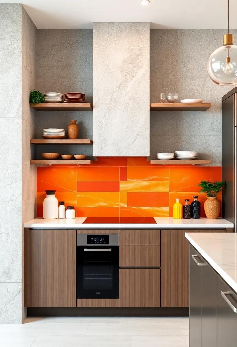 Colorful Back-Splash​ Shelving: Integrate sleek, shallow shelves ⁤into a ‍vibrant back-splash ⁤to ‌showcase decorative dishes and utensils while ⁤bringing‍ color to your walls