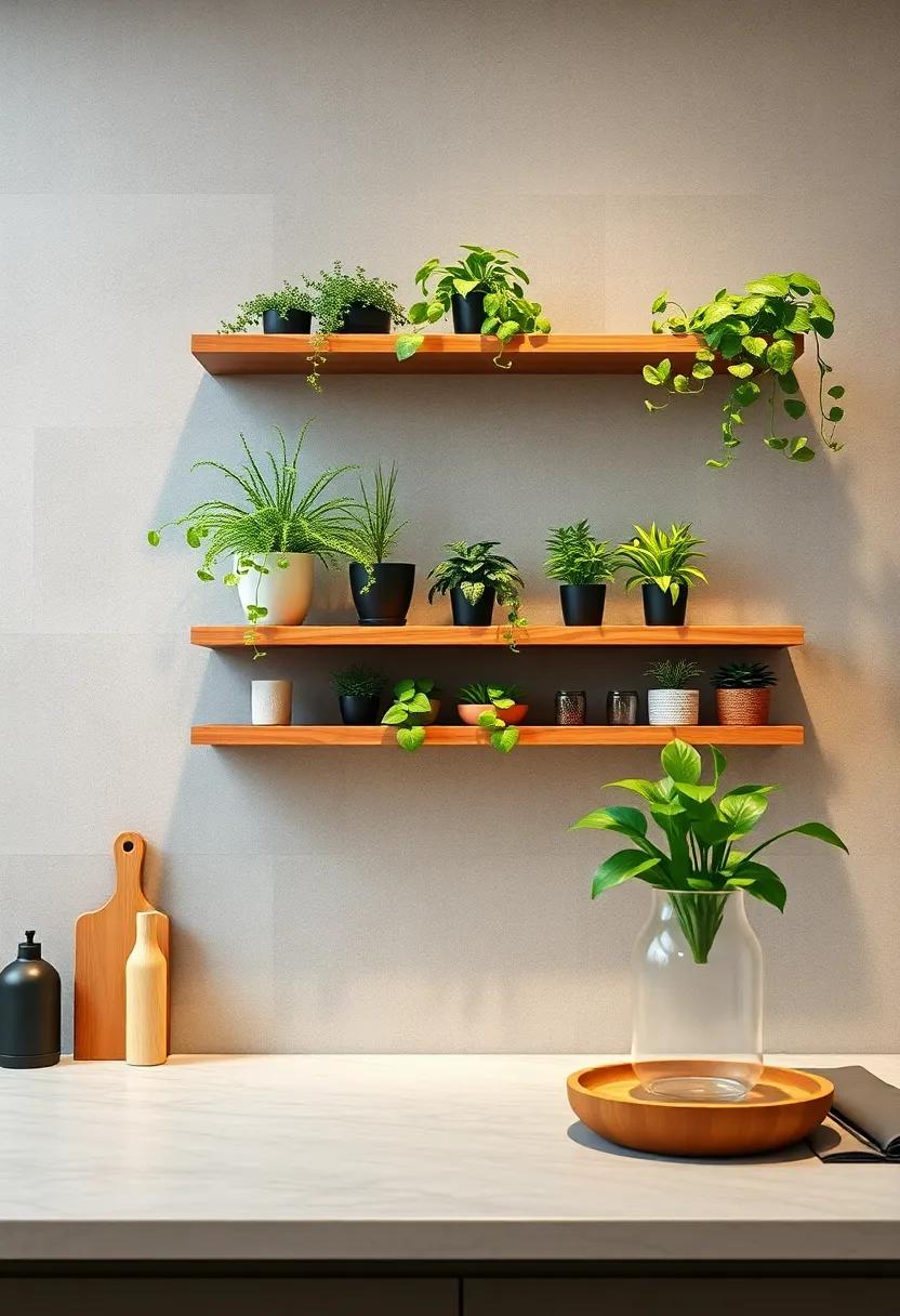 Floating⁢ Shelves with Plants: Incorporate greenery into ⁣your‌ kitchen ⁤by mounting floating shelves and displaying potted herbs or succulents for​ a fresh, lively touch