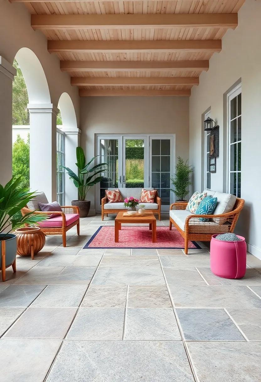 Use bright-colored natural stones to create vibrant pathways leading to your patio, enhancing the overall landscape design