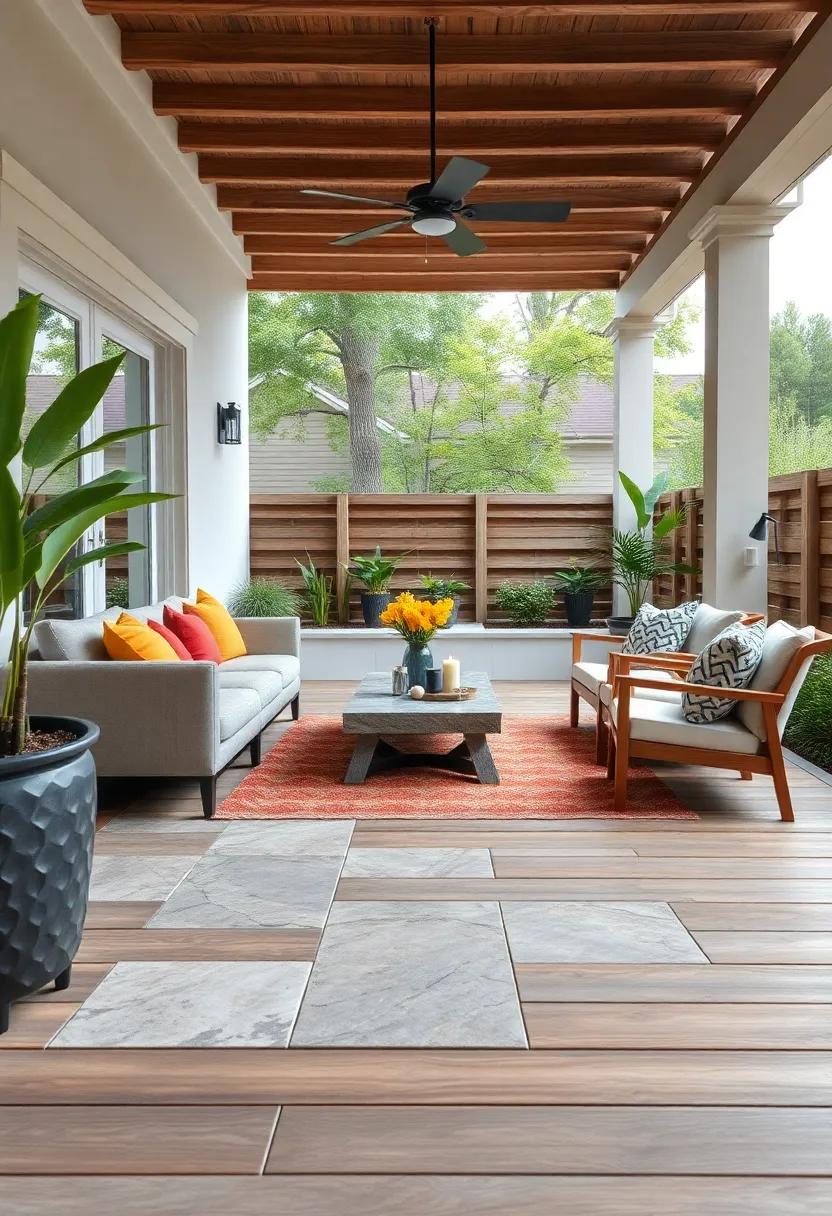 Create natural stone tile ‍inlays ‌within​ wooden deck ‌flooring ⁤for a stunning contrast that draws the eye and enriches the‌ landscape