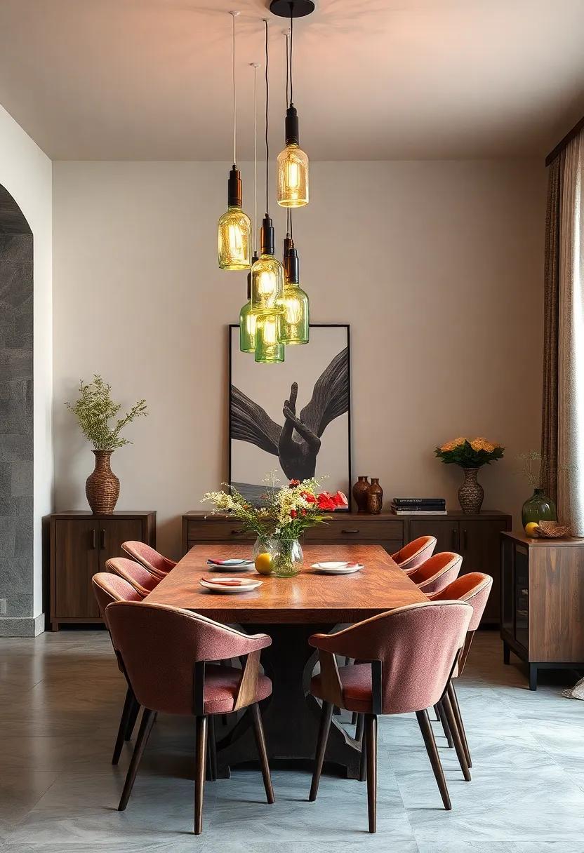Craft ⁢a ‍series of coordinated pendant ‌lights⁤ using recycled glass bottles, creating a stunning focal point ⁣above your dining table