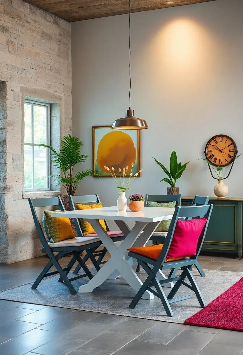 Give ‌a set of ⁤tired folding chairs⁣ a makeover with‌ a splash of paint and colorful cushions, turning them into functional and fun‍ dining seating