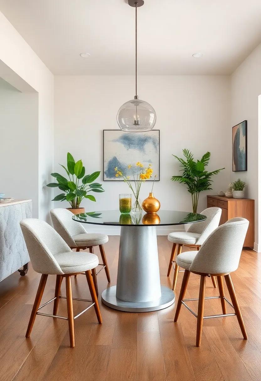 Repurpose mid-century stools​ as unique dining chairs, complementing a modern table with ⁣their distinctive ⁢retro appeal