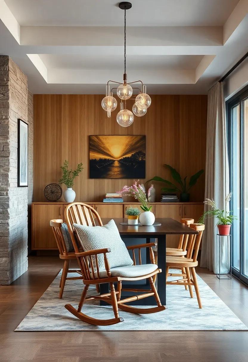 Transform a wooden rocking ⁣chair⁢ into a‌ stylish dining⁤ chair, blending comfort with an unexpected‍ design​ twist