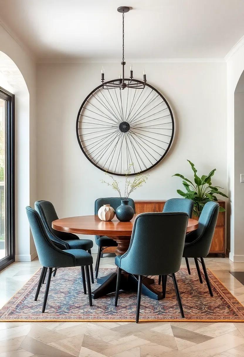 Use an⁣ old ‌bicycle ‍wheel as ⁢a creative wall-mounted coat rack or key holder in the ‌entryway,‌ keeping your dining ⁢area⁢ organized