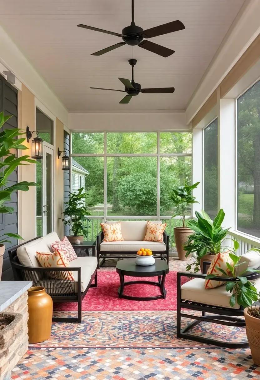 25 Stunning Screened Porch Flooring Ideas Featuring Captivating Mosaic Designs