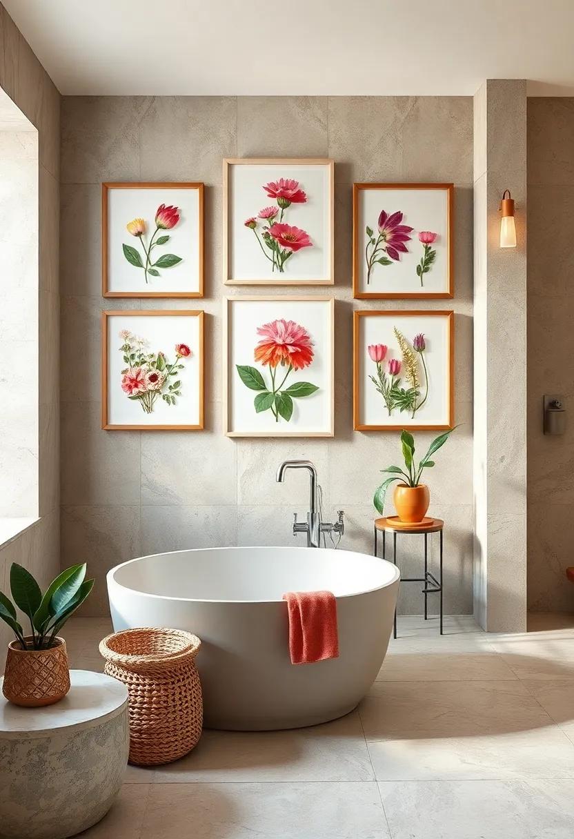 hang a Botanical ⁢gallery: Use​ a mix of framed pressed‌ flowers and plants for ​an ⁣organic touch that brings life⁣ to your‍ bathroom walls