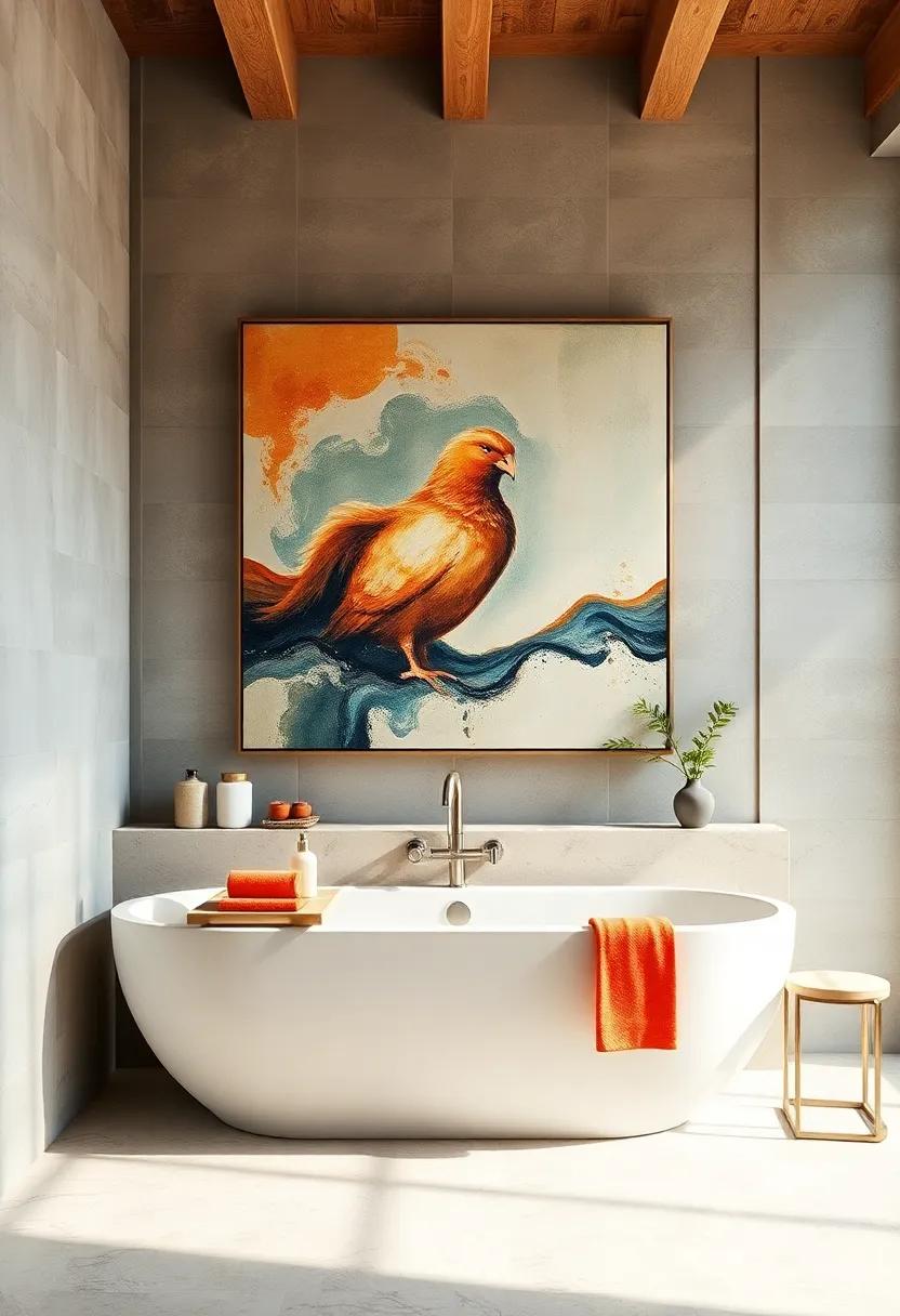 Statement Artwork Above the ⁤tub: Position a‌ large, striking piece of artwork directly above the bathtub to make​ the bathing space feel luxurious and⁤ inviting
