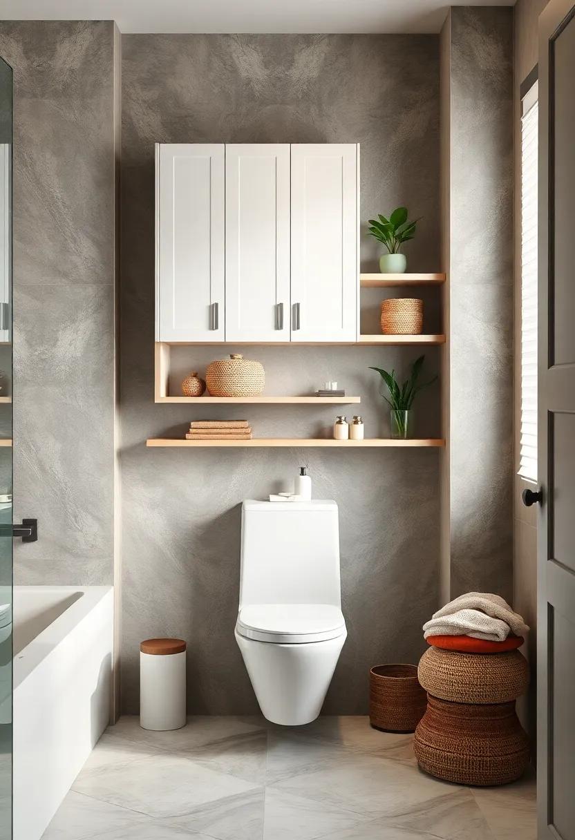 floating Shelves: Install floating shelves above the toilet or sink‍ for a ⁤modern touch while showcasing decorative baskets or plants alongside functional items