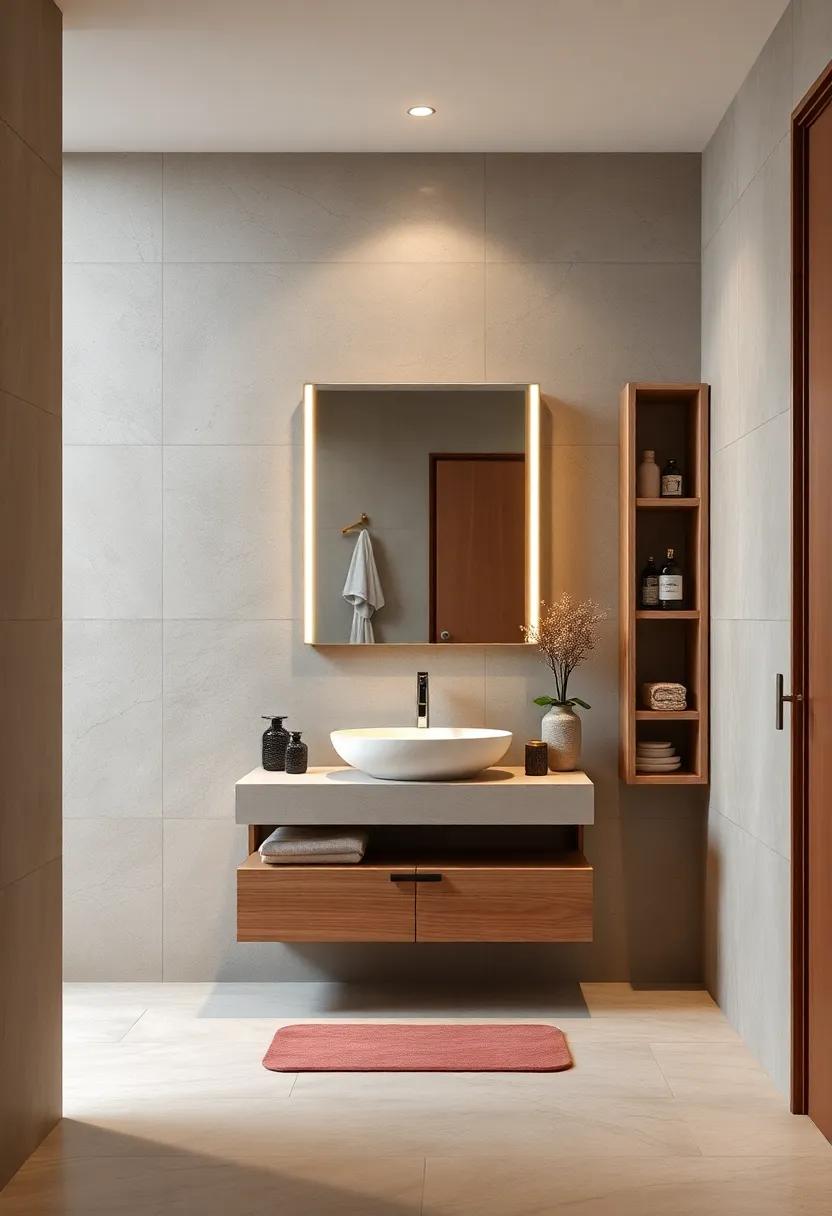 Floating vanity: Choose a floating vanity to create⁤ an illusion of more floor space ‌and allow for stylish storage underneath