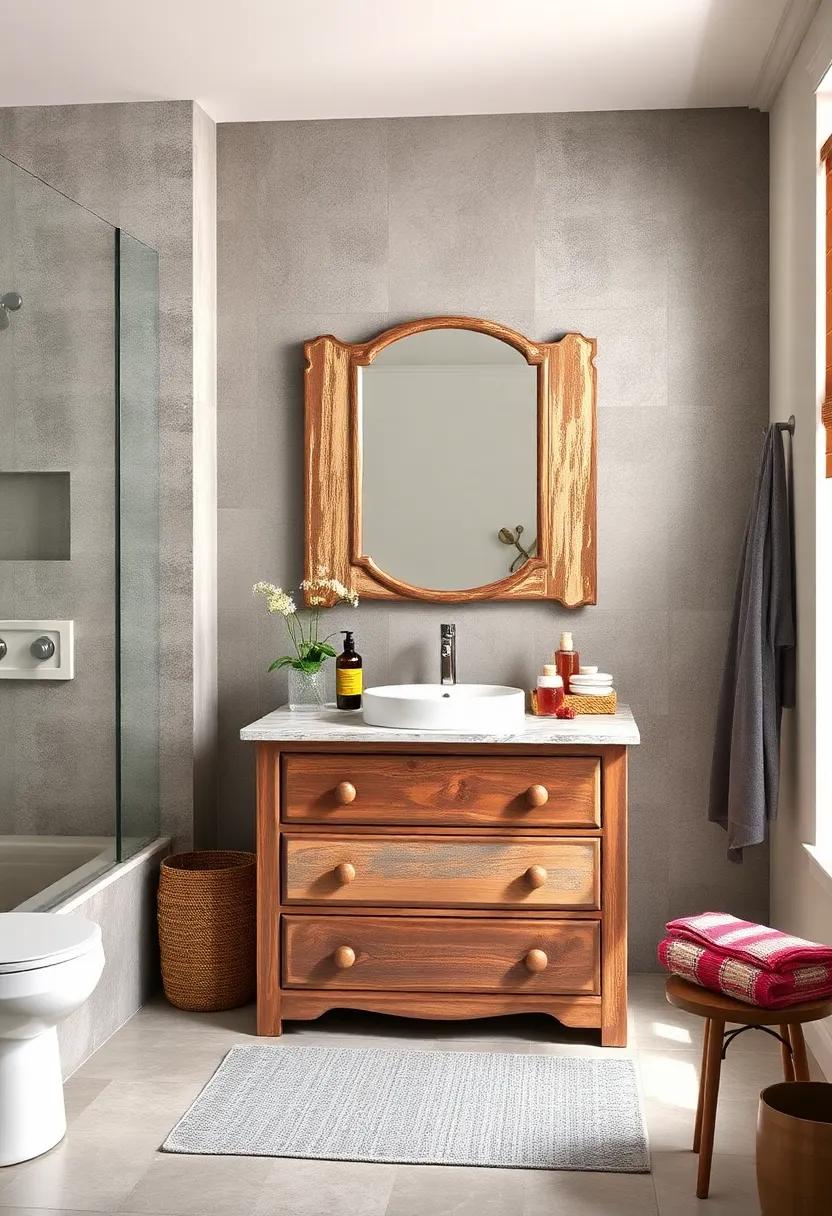 Vintage charm: Repurpose an old dresser as a bathroom storage cabinet, combining style with an eclectic mix of drawers‍ to hold toiletries