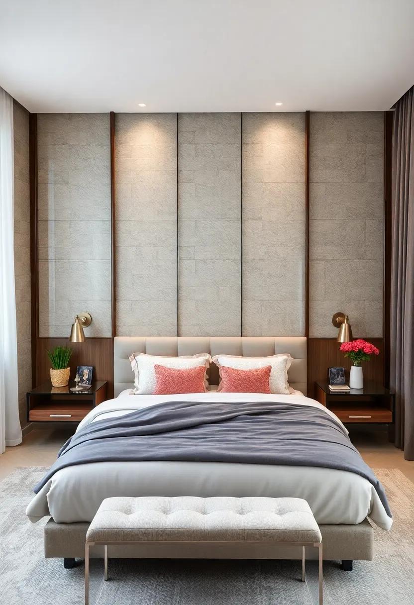 Floating Glass Nightstands: Elevate the‌ design with floating glass nightstands integrated into the accent wall, providing ⁣functional⁤ space without bulk