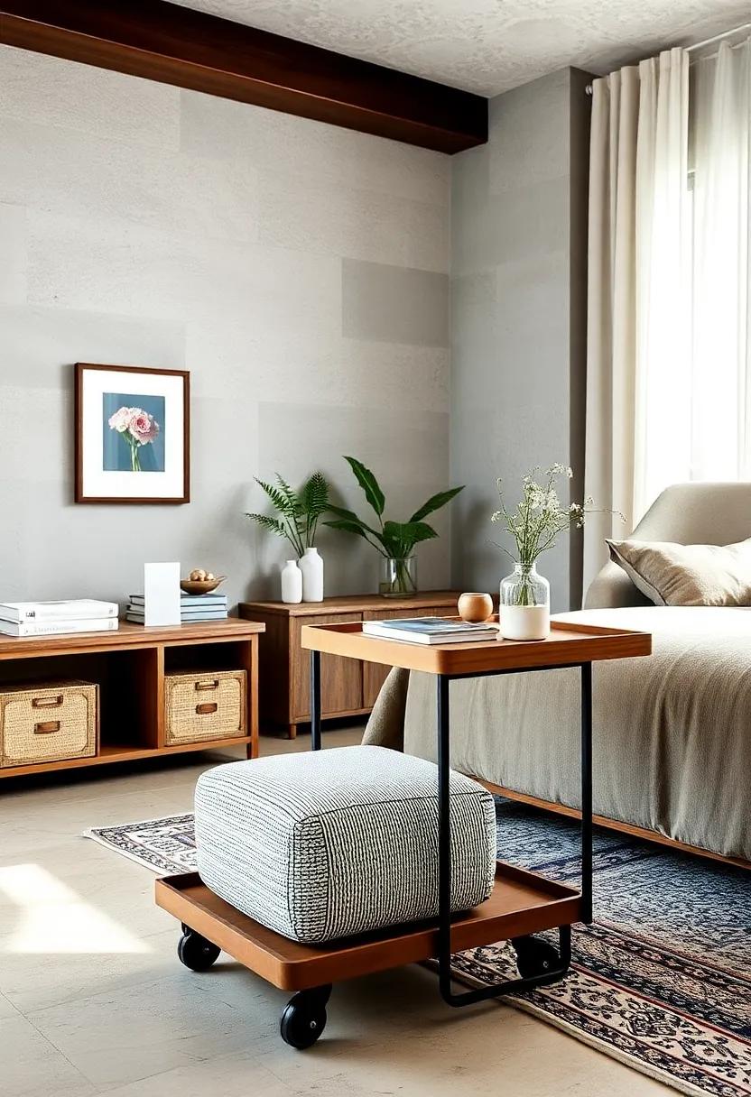 Rolling Carts: Invest in a chic‌ rolling cart that can double as a nightstand​ and a storage solution for larger items, allowing for versatile ‍movement ⁣throughout your space