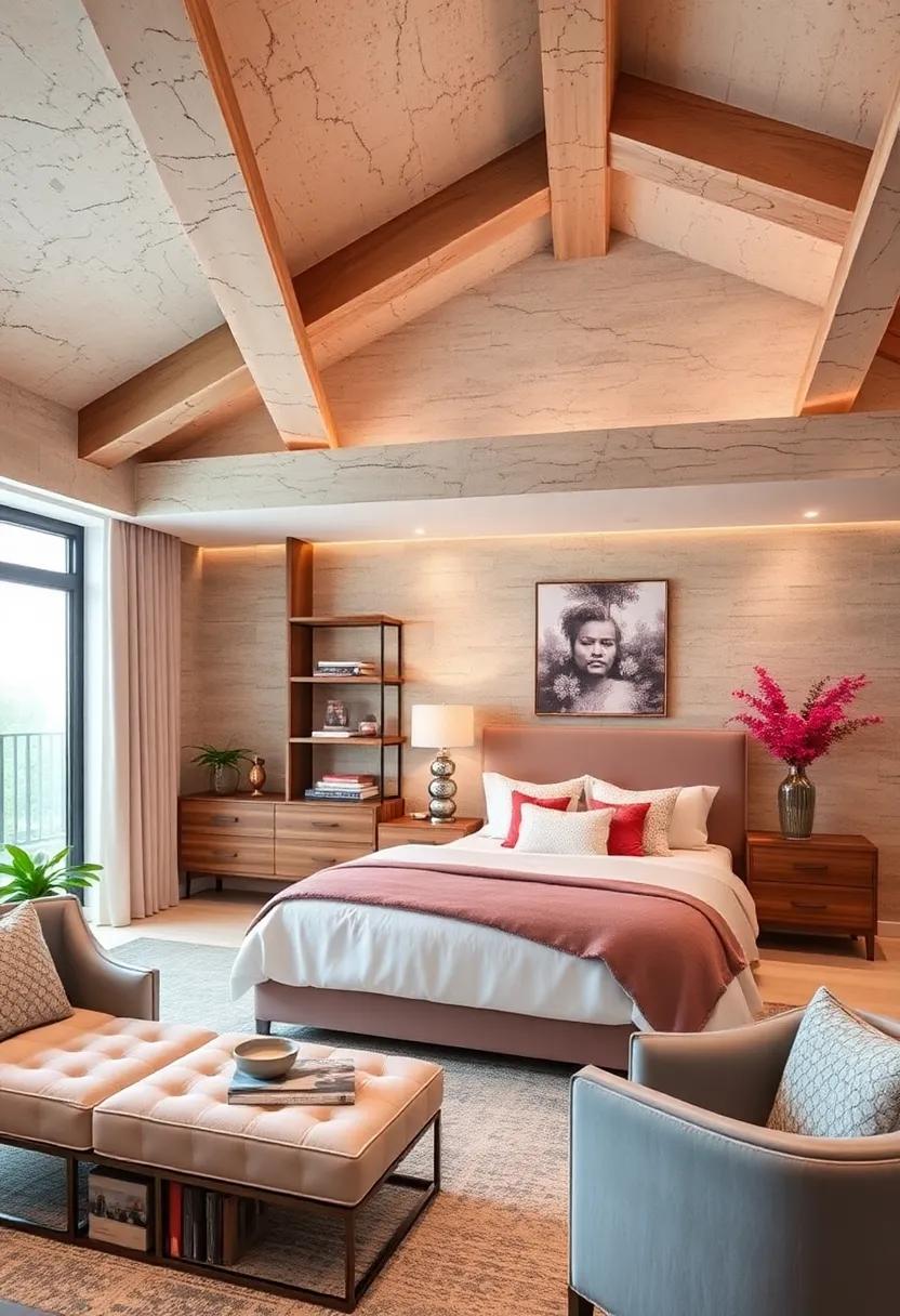 Faux Ceiling Beams: Use faux‍ beams⁤ to create⁤ shelf space​ for oversized items that also serves as a ⁣chic architectural element ⁣in your‌ bedroom