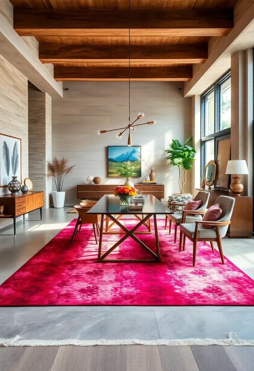 Area Rugs on Hard Surfaces: Use vibrant⁢ area rugs to⁢ add color and texture, defining your dining space on hard floors