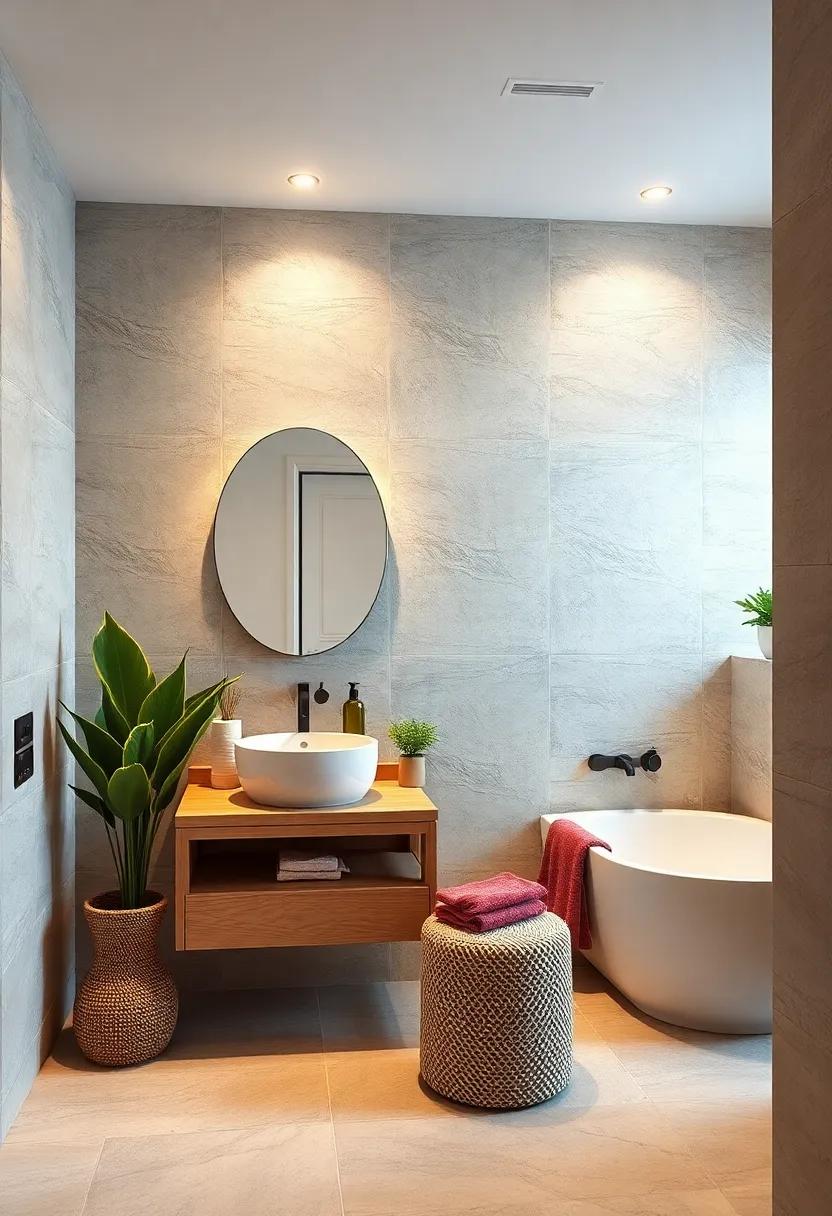 Textured Wall Treatments: Consider adding wallpaper or⁢ textured tiles to create visual⁣ interest and depth in‍ your bathroom ⁤design