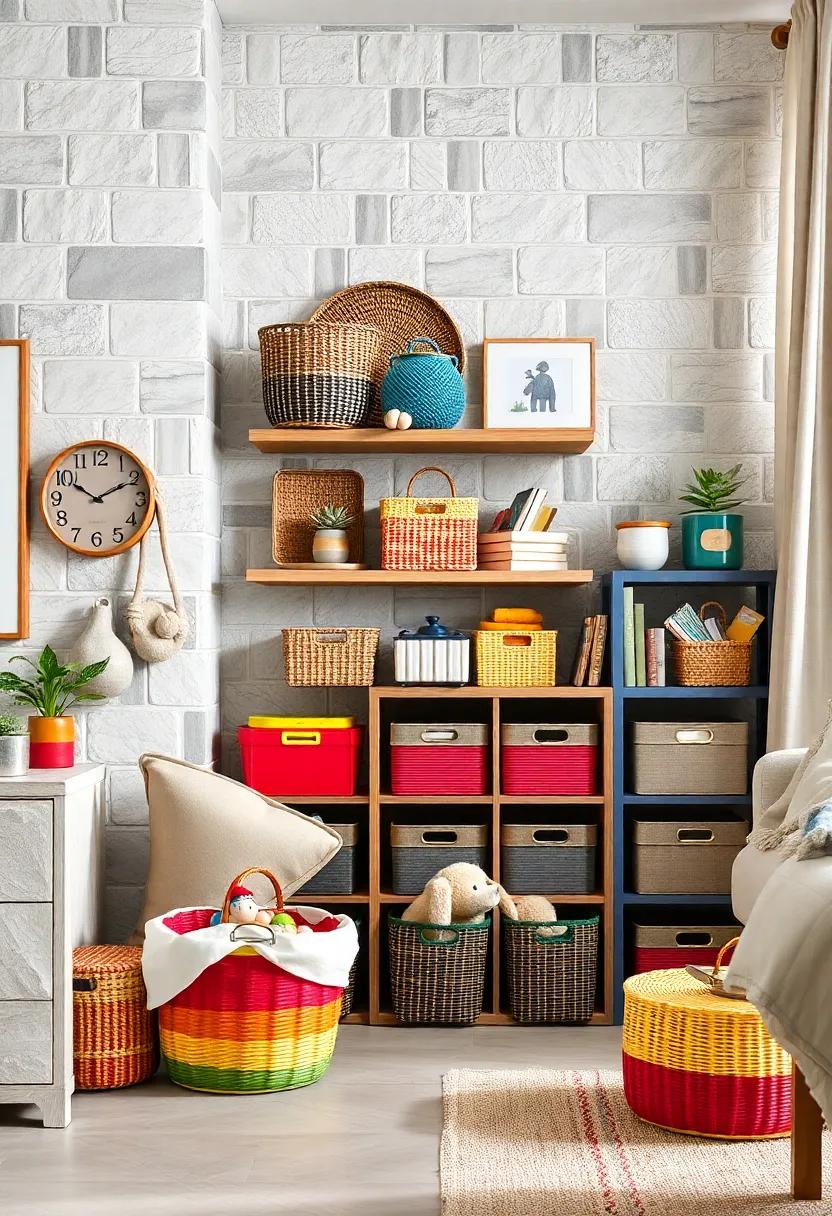 Colorful Baskets: Introduce a range of colorful baskets for quick storage, promoting a fun way to⁢ organize miscellaneous‍ items around the room