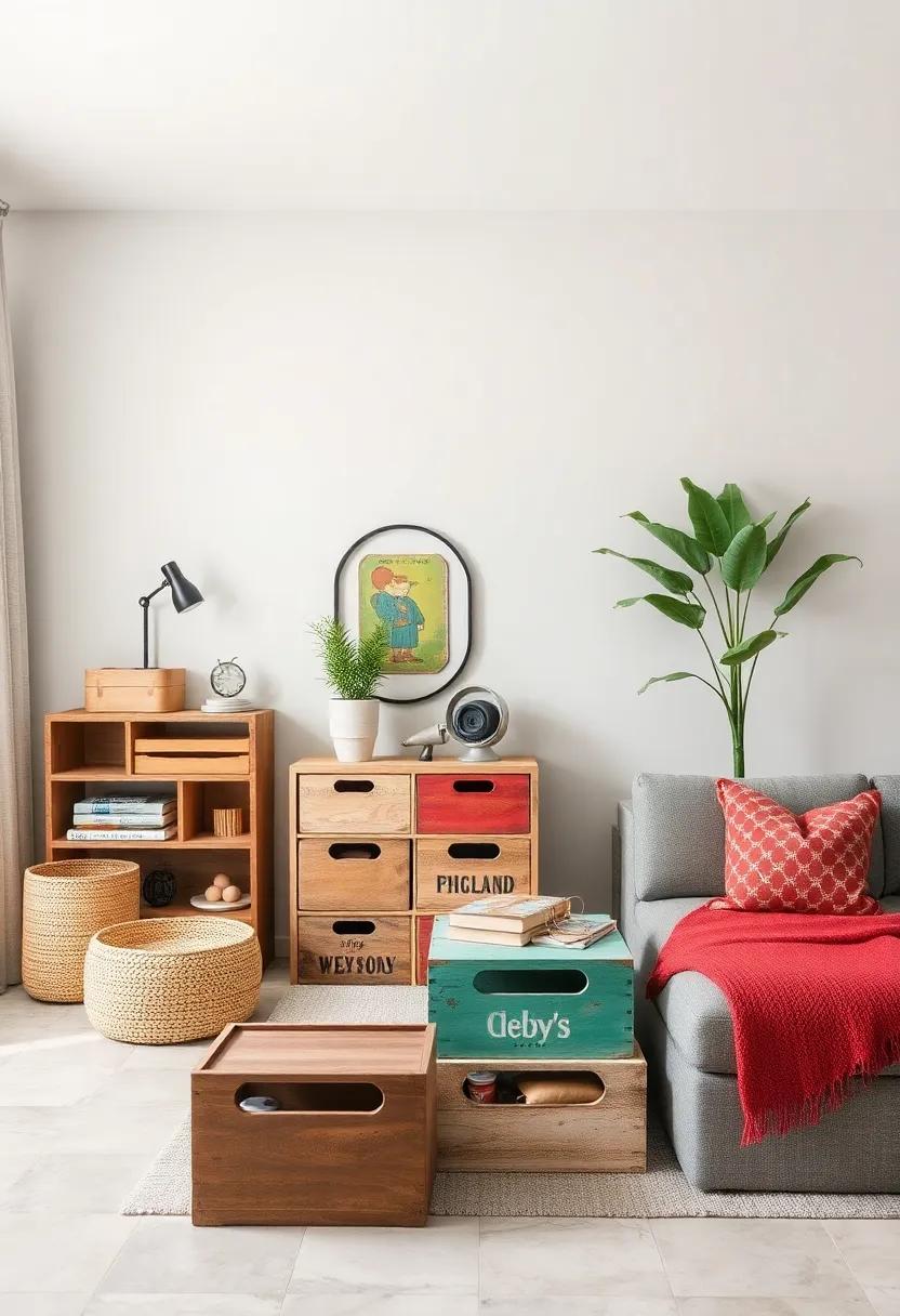 Repurposed Crates: Stack⁢ and⁣ paint⁢ repurposed crates for‍ an ⁢eco-friendly ⁣storage solution⁤ that ‍adds personality and keeps items⁢ visible and​ accessible