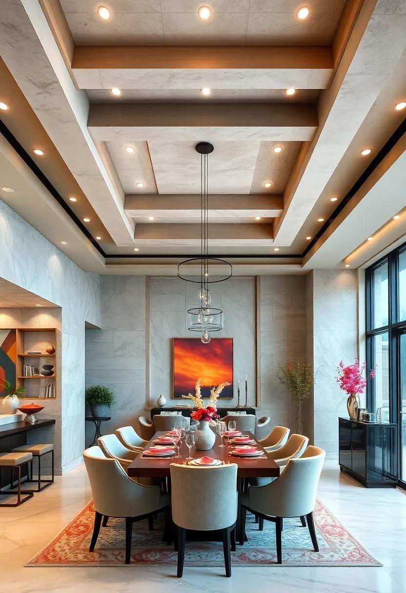 A ⁢Dramatic‌ Tray Ceiling: Transform your dining area with a bold, multi-tiered tray ceiling that ‍adds depth and elegance to‌ your space