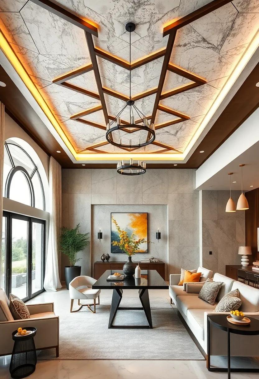 Geometric Patterns: ‌Add visual interest with ⁢geometric ceiling designs that draw the eye upward, creating an artistic focal‌ point in the dining room
