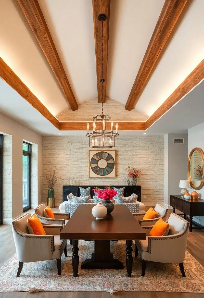 Rustic​ beam‌ accents: Embrace the ‌charm of ⁤reclaimed wood beams,⁢ adding a touch of warmth and ‍character to your dining room ambiance