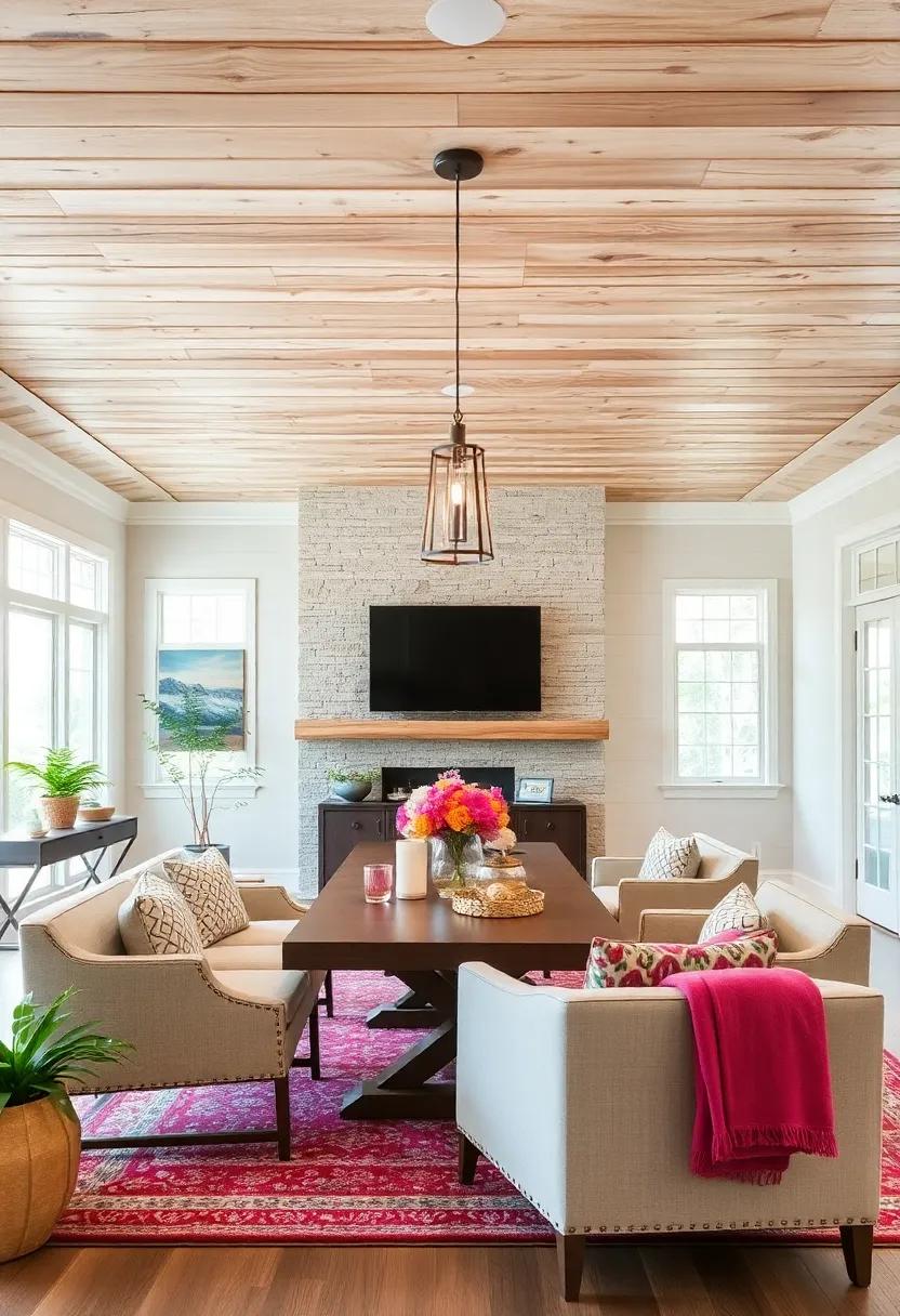 Rustic Shiplap: Use shiplap for ‌a farmhouse-style ceiling, providing a ‍warm, inviting background that enhances⁤ family gatherings