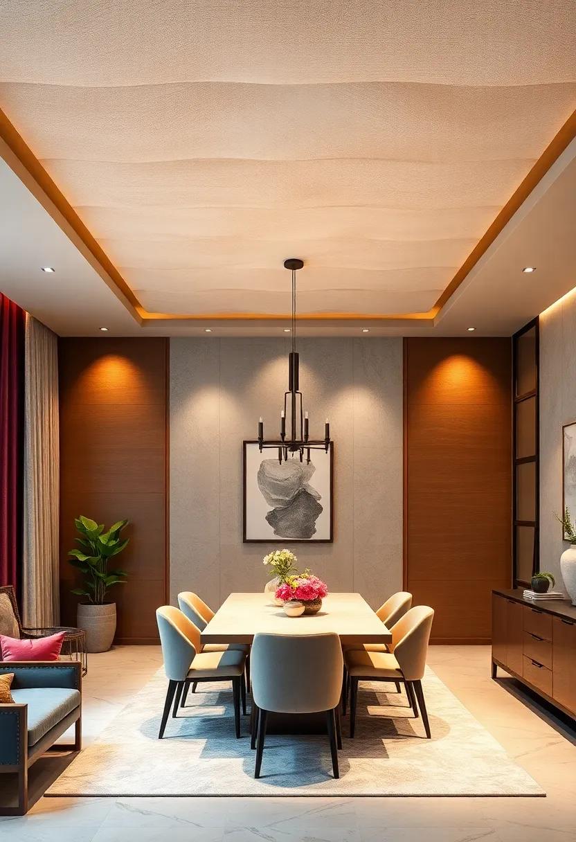 Velvet Fabric Panels: ‌Install velvet⁤ fabric ceiling panels for ⁣a ⁤luxurious and soft touch,‍ adding comfort⁢ and warmth to your dining area