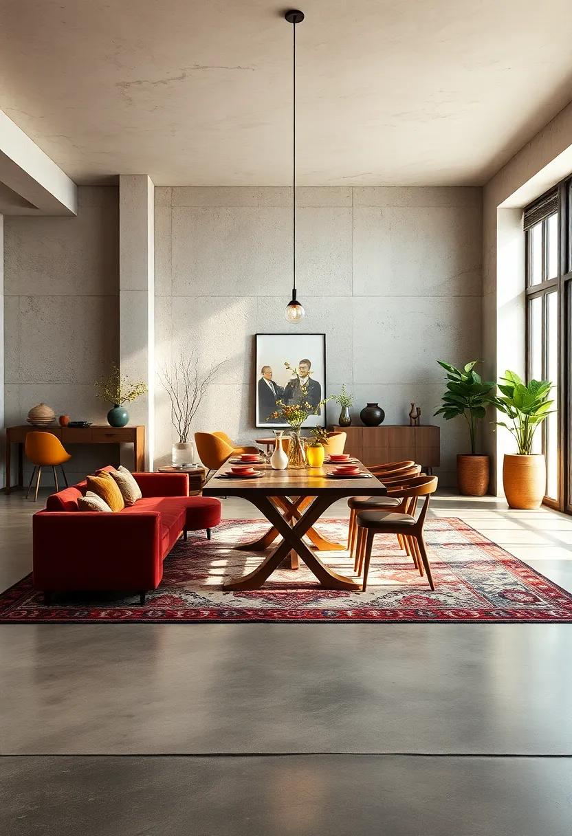 Create⁣ Zones: Define the dining‍ area with area rugs, using different flooring to separate it visually from‌ the rest of the loft