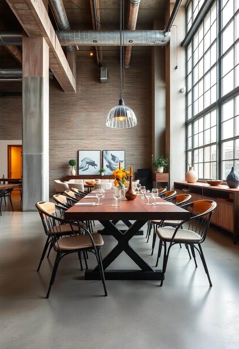 Embrace industrial Chic: Expose beams and pipes while incorporating a rugged wooden table and metal chairs for an ‍authentic loft vibe