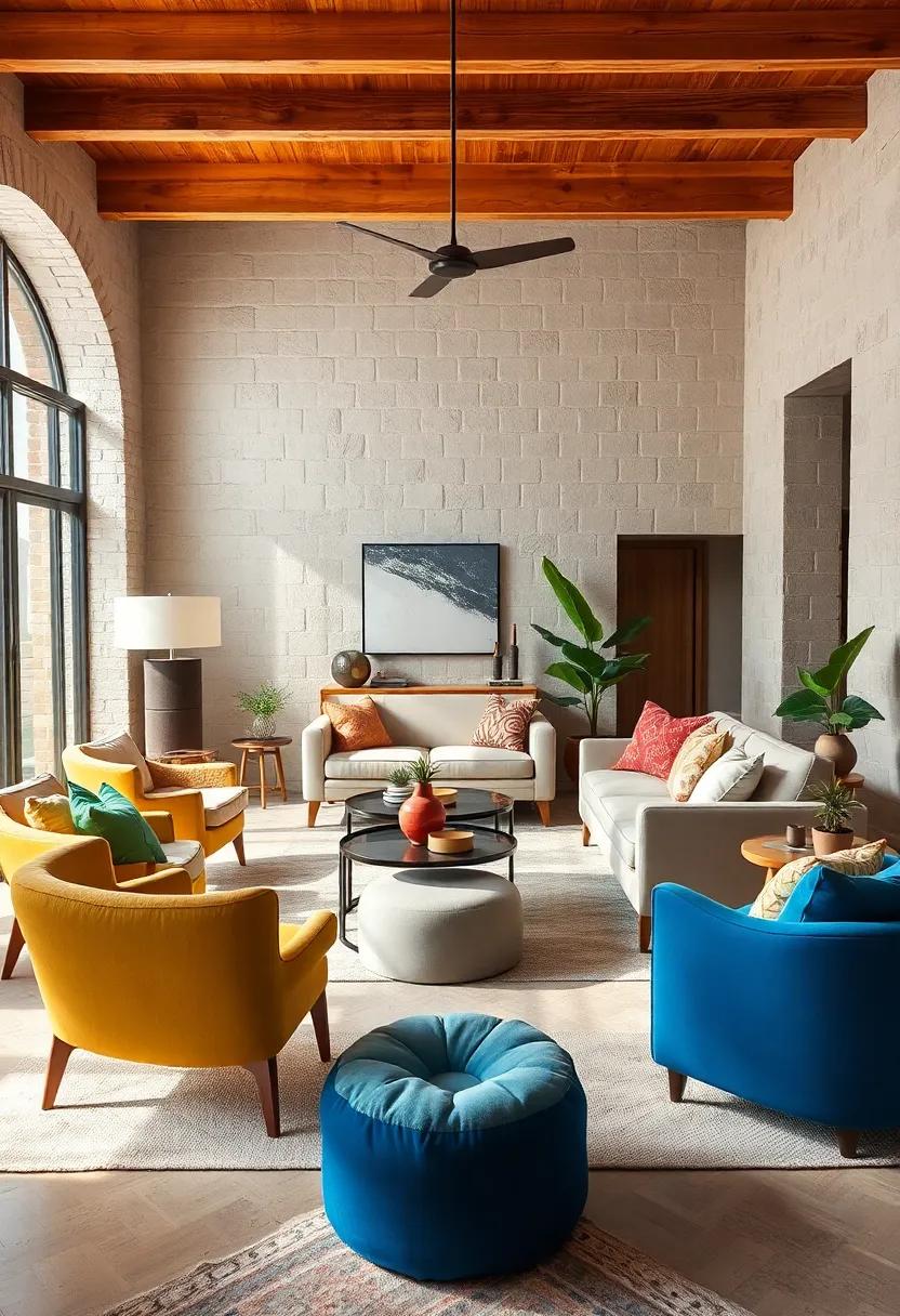 Mix and Match Seating: Combine⁤ various seating styles,such as lounge chairs and‍ poufs,to encourage conversation and flexibility while maintaining coherence through ‍color schemes