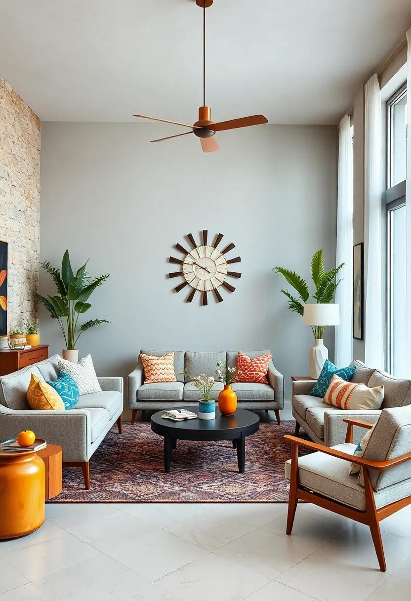 Embrace‌ Vintage Accessories: Incorporate retro accessories like a sunburst clock or iconic ceramic ‍vases that reflect mid-century aesthetics⁣ while⁣ adding character to the space