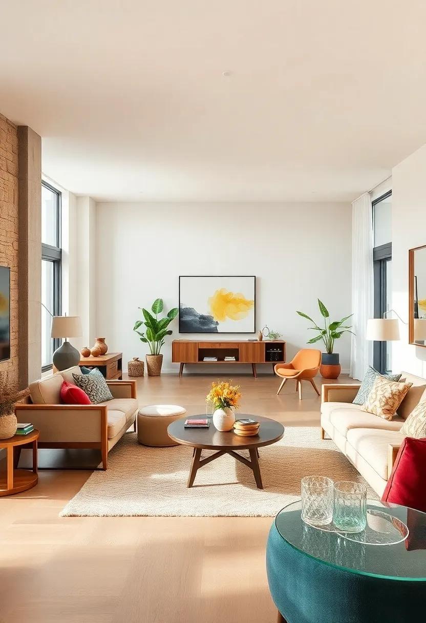 Add Modern Art: Select contemporary artworks that contrast with the mid-century furniture, invigorating the room with fresh ⁣perspectives while retaining a⁤ cohesive design feel