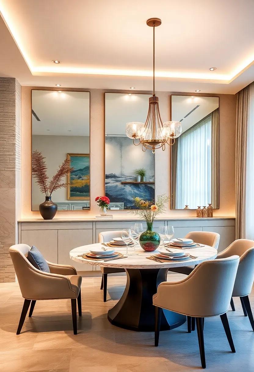 Ambient ⁣Lighting with⁣ Mirrors: Use mirrors‌ to reflect ambient lighting, making your dining space feel larger while enhancing⁤ the overall brightness