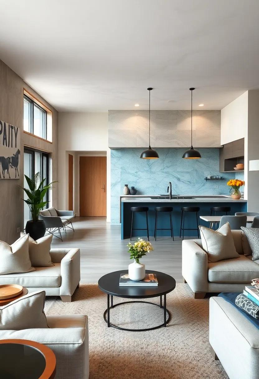 Feature a bold backsplash in ‌the kitchen that adds character and connects with the color scheme of the living area